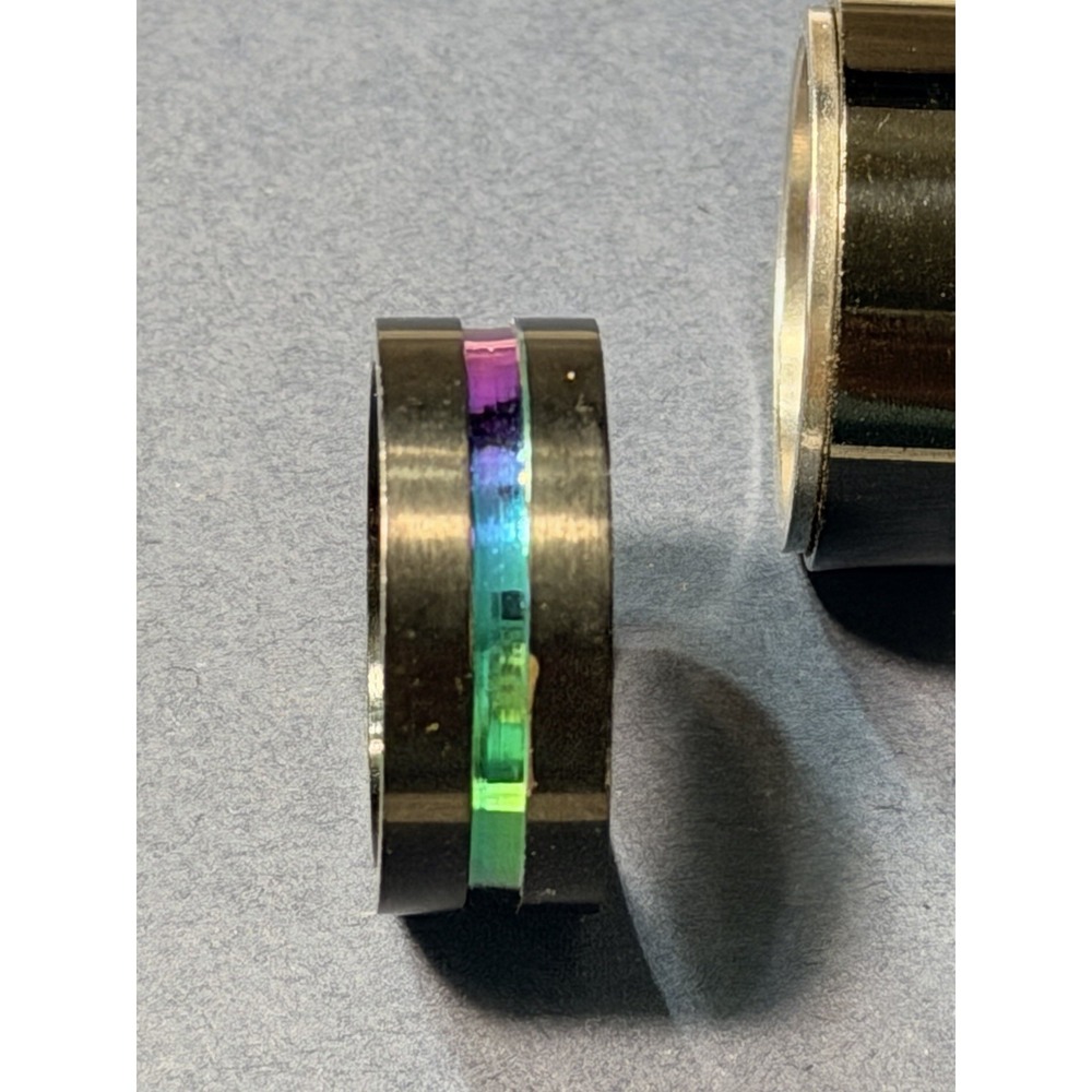 2 RINGS 1 SPINNER (BLACK&SILVER) 1‎ BAND WITH MULTI COLOR MIDDLE~ SZ 6 (2739)